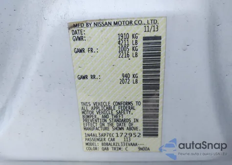 2014 Nissan Altima 2.5 S from USA, damaged, VIN 1N4AL3AP7EC172952